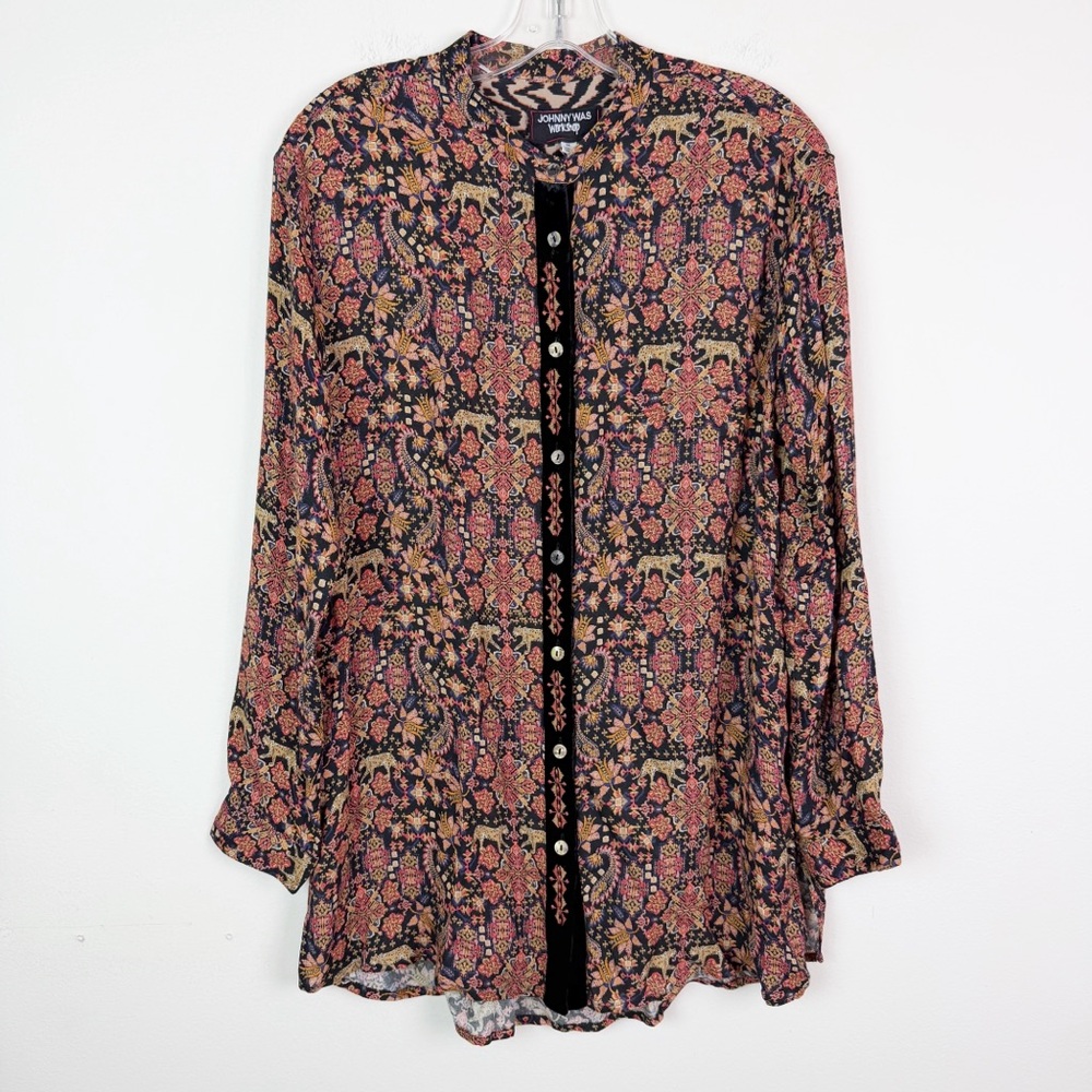 NWT Johnny Was Velvet Embroidered Placket Tunic Top XS